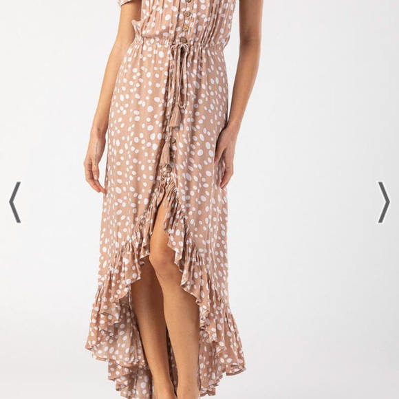 Tiare Hawaii Mocha + White High Low Sundress with Puff Sleeves - Picture 3 of 9